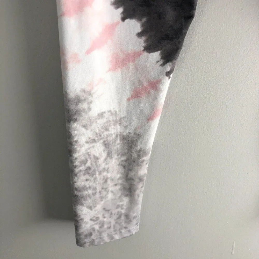 Justice Leggings Youth 20 Plus Gray Pink White Tie Dye Layered Waist Sash Accent